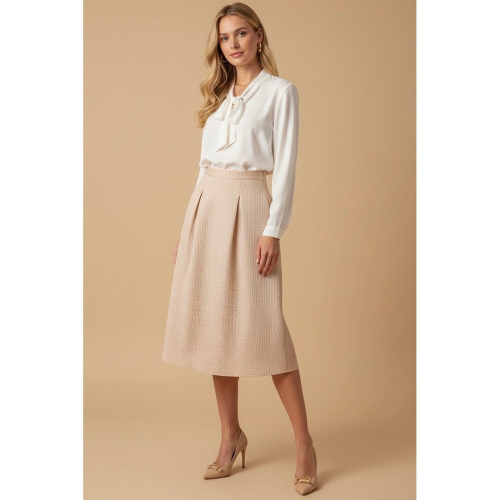 H&M Rose Gold Metallic Textured Jacquard Pleated A-Line Midi Skirt Size 4